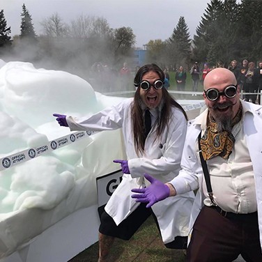 1.	burnaby orbax and pepper klopeck pose next to their elephant’s toothpaste 